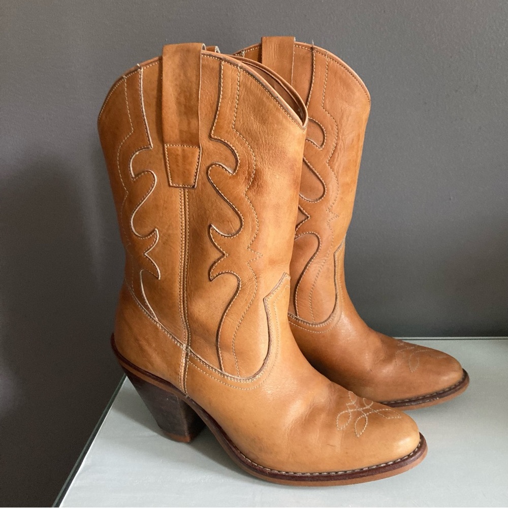 Vintage Tan Heeled Boots